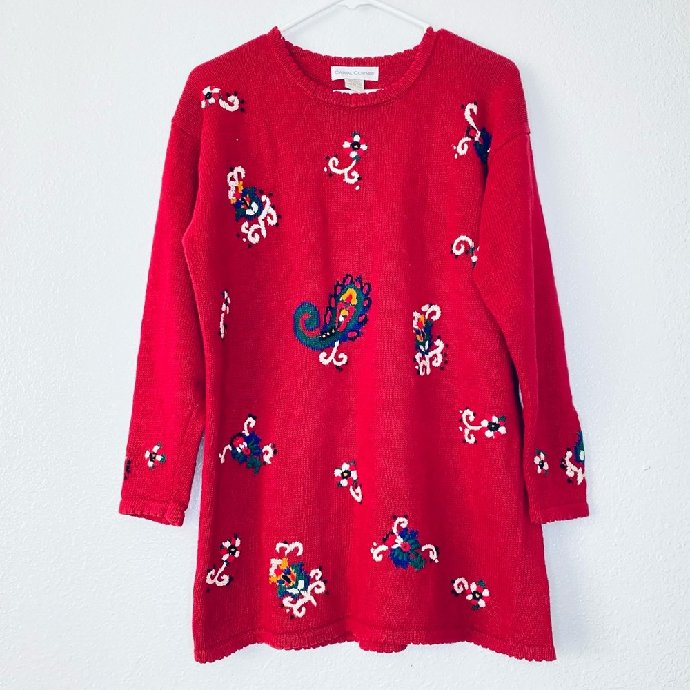 🍓 Casual Corner Southwest Chunky Knit Embroidered Floral Paisley Tunic Medium